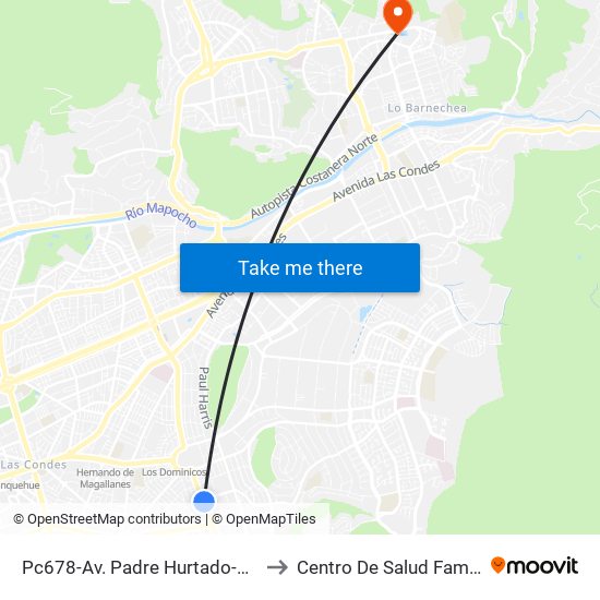 Pc678-Av. Padre Hurtado-Sur / Esq. Río Guadiana to Centro De Salud Familiar Lo Barnechea map
