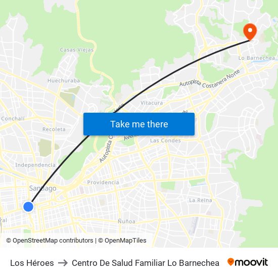 Los Héroes to Centro De Salud Familiar Lo Barnechea map