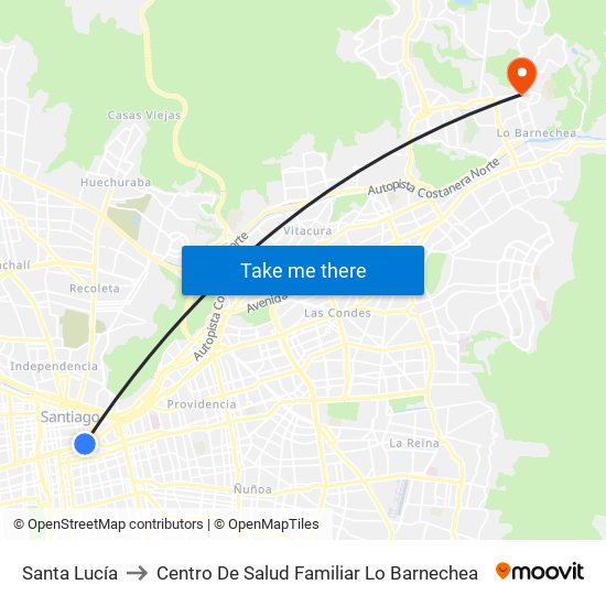 Santa Lucía to Centro De Salud Familiar Lo Barnechea map