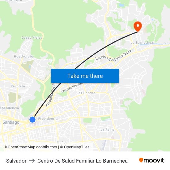 Salvador to Centro De Salud Familiar Lo Barnechea map