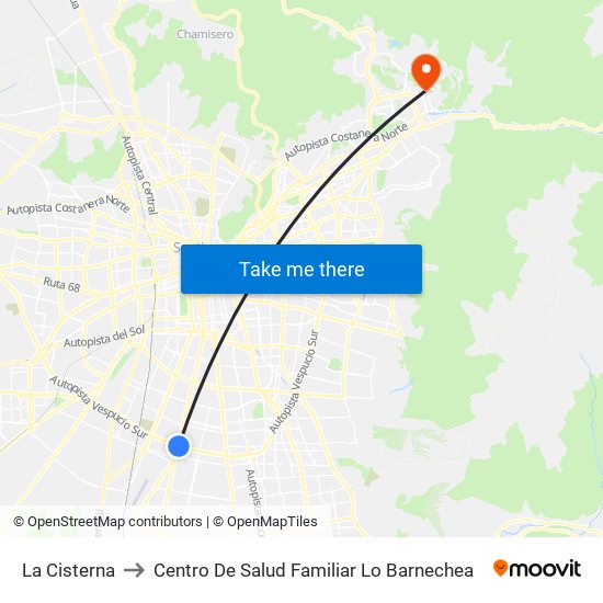 La Cisterna to Centro De Salud Familiar Lo Barnechea map