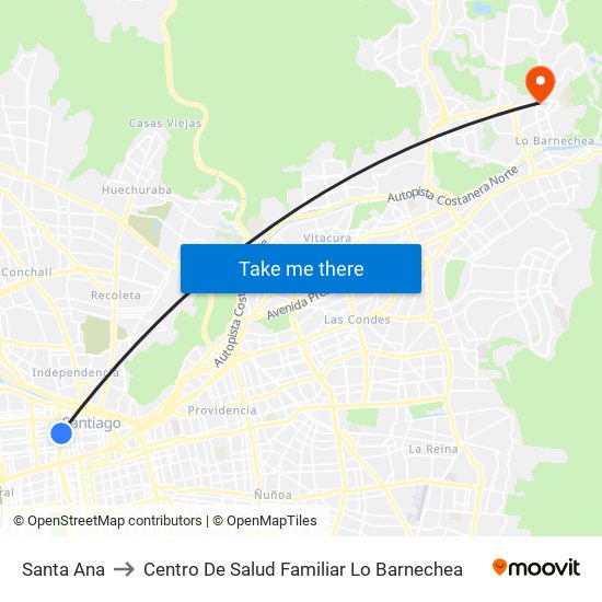 Santa Ana to Centro De Salud Familiar Lo Barnechea map