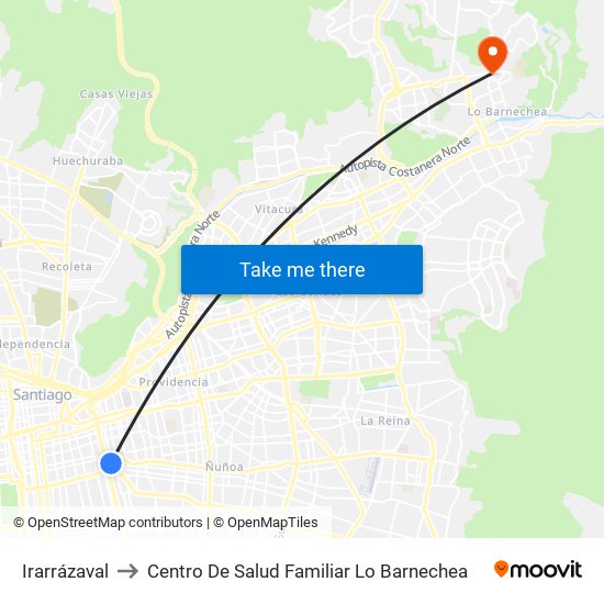Irarrázaval to Centro De Salud Familiar Lo Barnechea map
