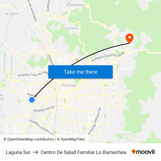 Laguna Sur to Centro De Salud Familiar Lo Barnechea map