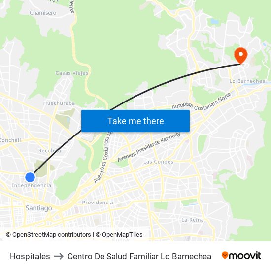 Hospitales to Centro De Salud Familiar Lo Barnechea map