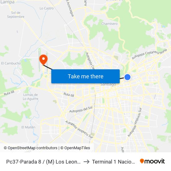 Pc37-Parada 8 / (M) Los Leones to Terminal 1 Nacional map