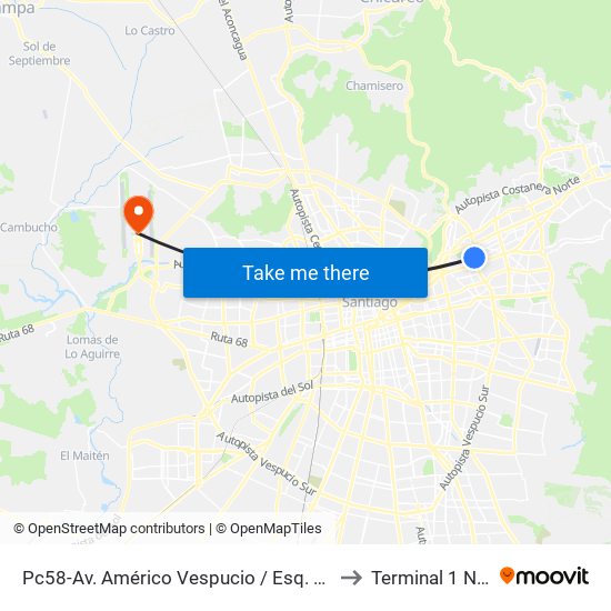 Pc58-Av. Américo Vespucio / Esq. Av. Pdte. Riesco to Terminal 1 Nacional map