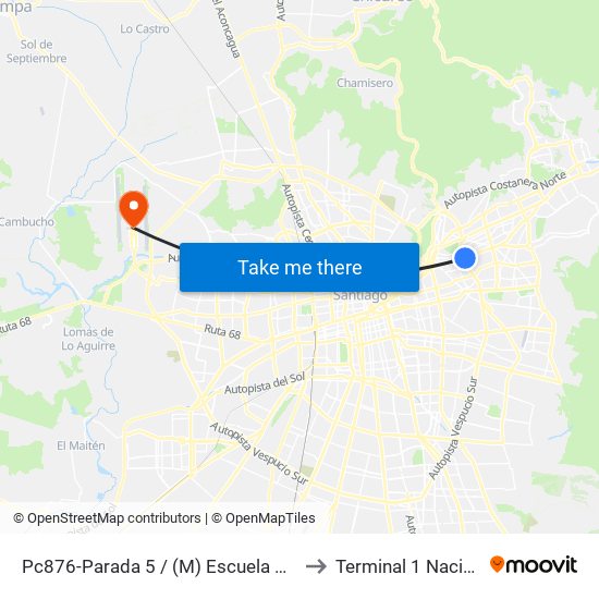 Pc876-Parada 5 / (M) Escuela Militar to Terminal 1 Nacional map