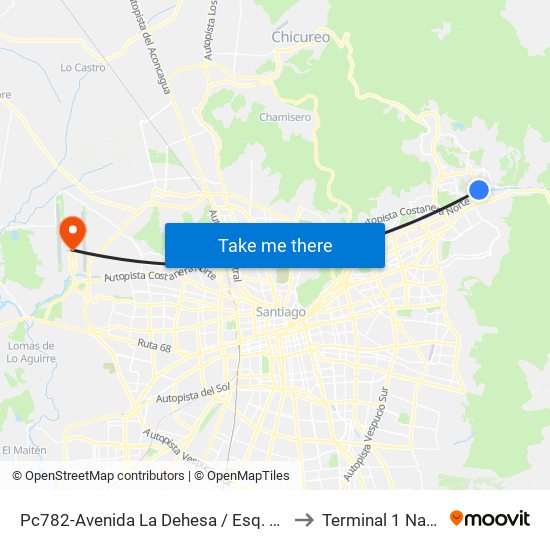 Pc782-Avenida La Dehesa / Esq. Raúl Labbé to Terminal 1 Nacional map