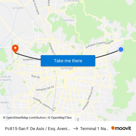 Pc815-San F. De Asís / Esq. Avenida La Plaza to Terminal 1 Nacional map