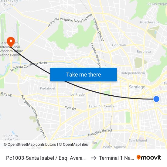 Pc1003-Santa Isabel / Esq. Avenida Seminario to Terminal 1 Nacional map