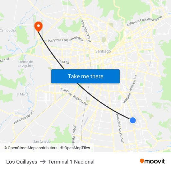 Los Quillayes to Terminal 1 Nacional map