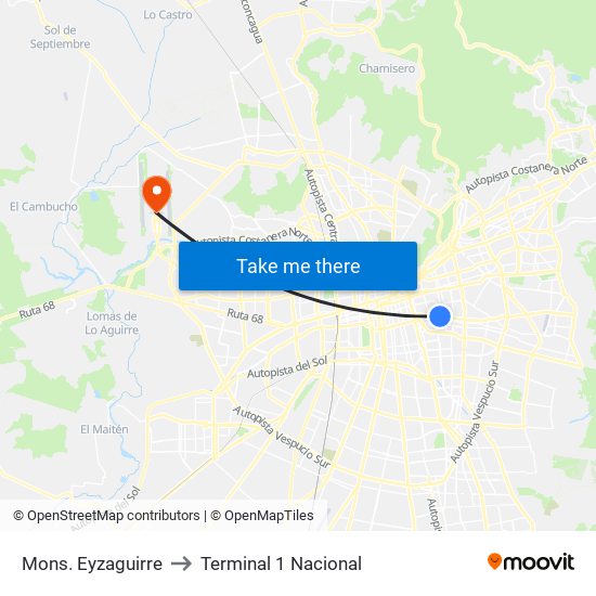 Mons. Eyzaguirre to Terminal 1 Nacional map