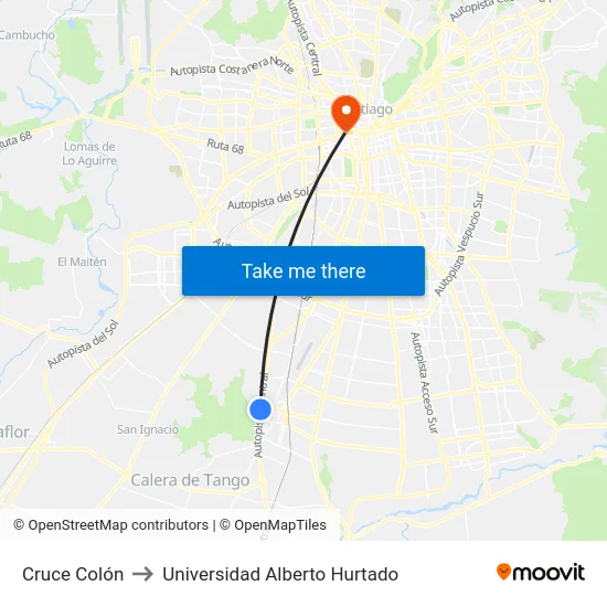 Cruce Colón to Universidad Alberto Hurtado map