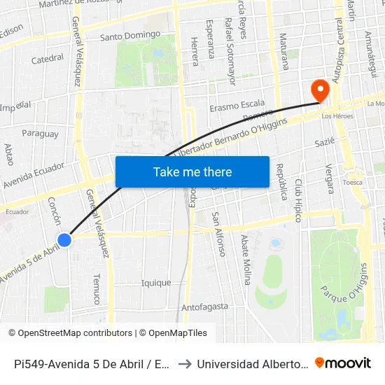 Pi549-Avenida 5 De Abril / Esq. Con Con to Universidad Alberto Hurtado map