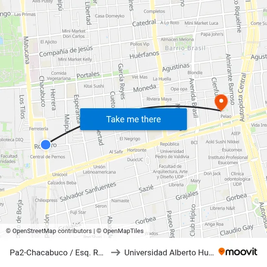 Pa2-Chacabuco / Esq. Romero to Universidad Alberto Hurtado map