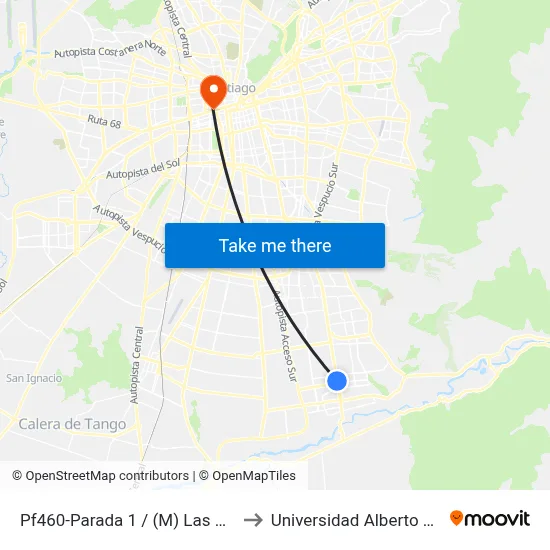 Pf460-Parada 1 / (M) Las Mercedes to Universidad Alberto Hurtado map