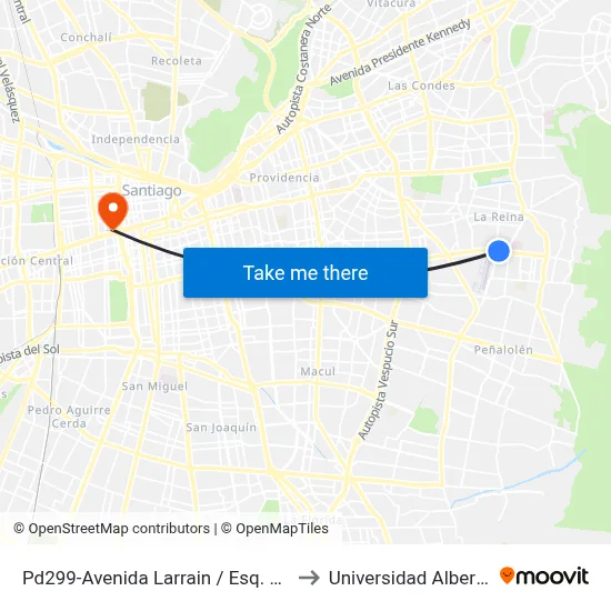 Pd299-Avenida Larrain / Esq. Carlos Ossandón to Universidad Alberto Hurtado map