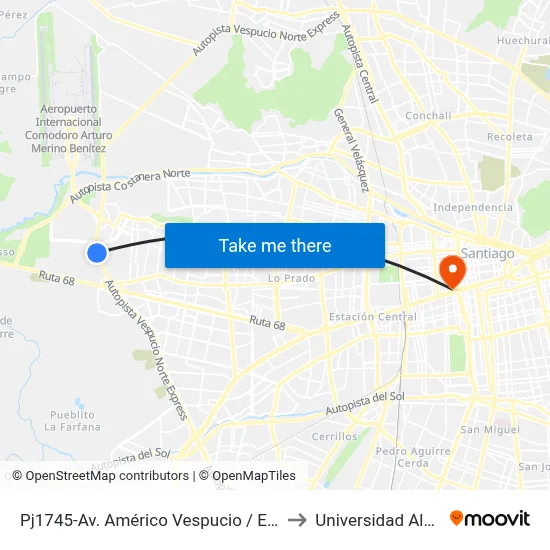 Pj1745-Av. Américo Vespucio / Esq. Los. Maitenes-Oriente to Universidad Alberto Hurtado map