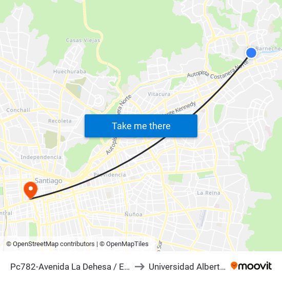 Pc782-Avenida La Dehesa / Esq. Raúl Labbé to Universidad Alberto Hurtado map