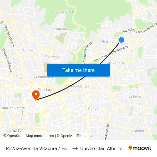 Pc252-Avenida Vitacura / Esq. Partenon to Universidad Alberto Hurtado map