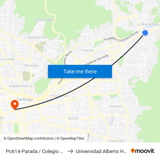 Pc614-Parada / Colegio Hebreo to Universidad Alberto Hurtado map