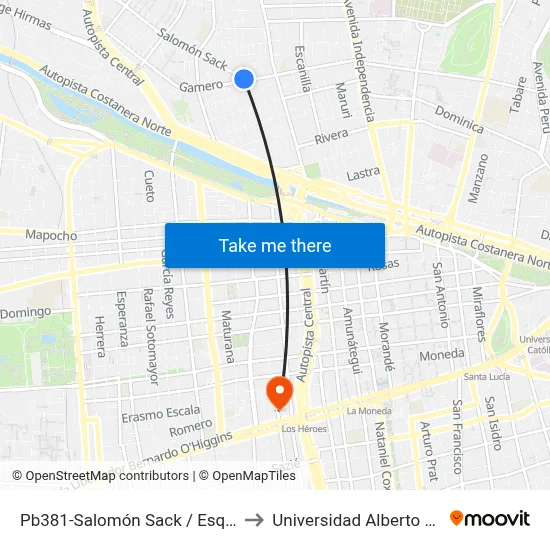Pb381-Salomón Sack / Esq. Gamero to Universidad Alberto Hurtado map
