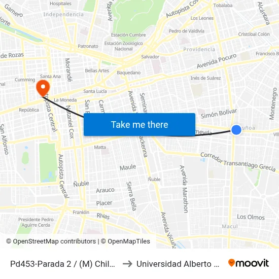 Pd453-Parada 2 / (M) Chile España to Universidad Alberto Hurtado map