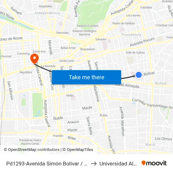 Pd1293-Avenida Simón Bolívar / Esq. Av. Pedro De Valdivia to Universidad Alberto Hurtado map