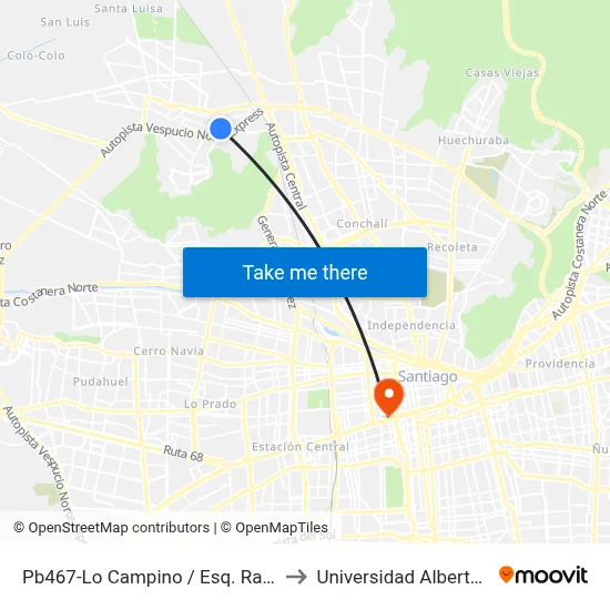 Pb467-Lo Campino / Esq. Ramón Rosales to Universidad Alberto Hurtado map