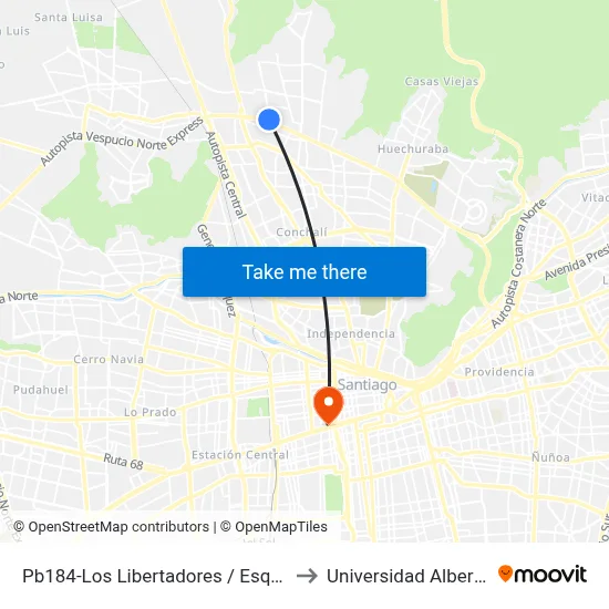 Pb184-Los Libertadores / Esq. Av. A. Vespucio to Universidad Alberto Hurtado map