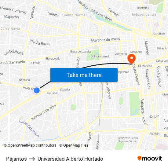 Pajaritos to Universidad Alberto Hurtado map