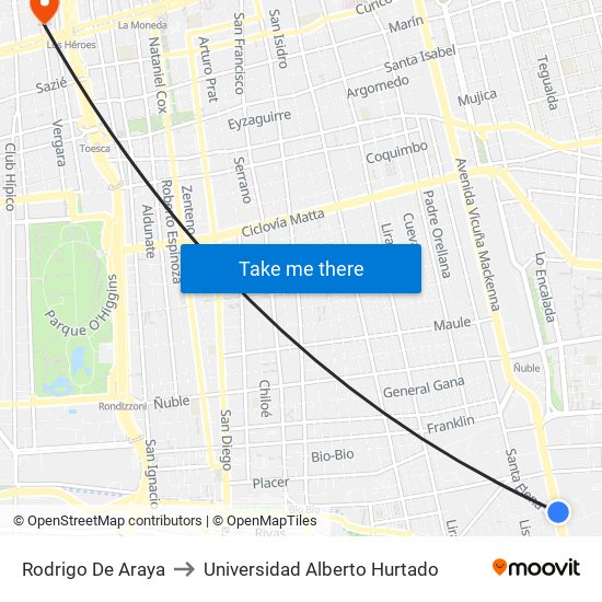 Rodrigo De Araya to Universidad Alberto Hurtado map