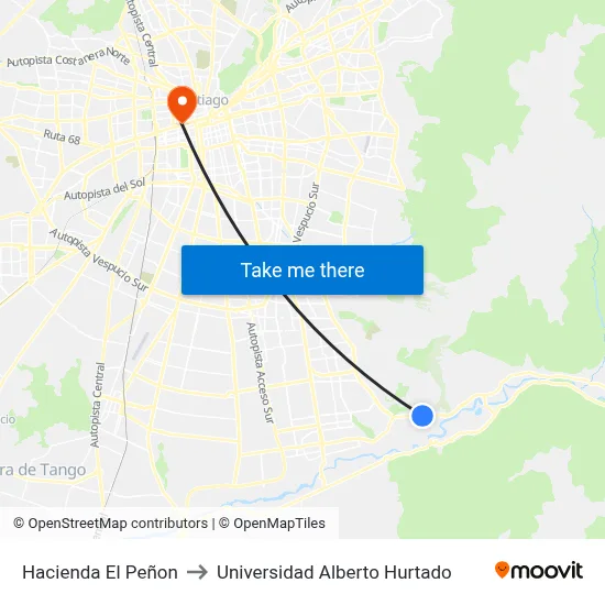 Hacienda El Peñon to Universidad Alberto Hurtado map