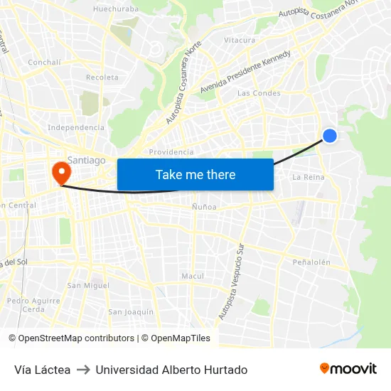 Vía Láctea to Universidad Alberto Hurtado map