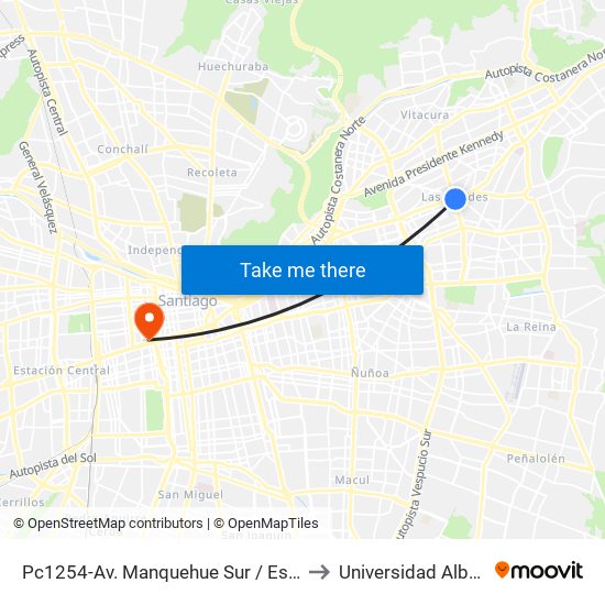 Pc1254-Av. Manquehue Sur / Esq. Avenida Apoquindo to Universidad Alberto Hurtado map