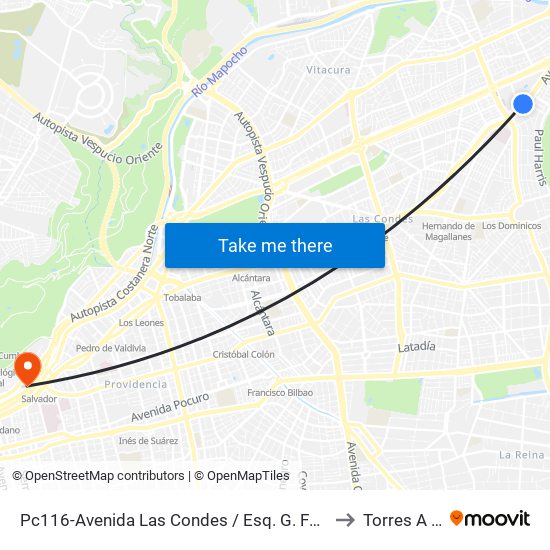 Pc116-Avenida Las Condes / Esq. G. Fuenzalida to Torres A Y B map