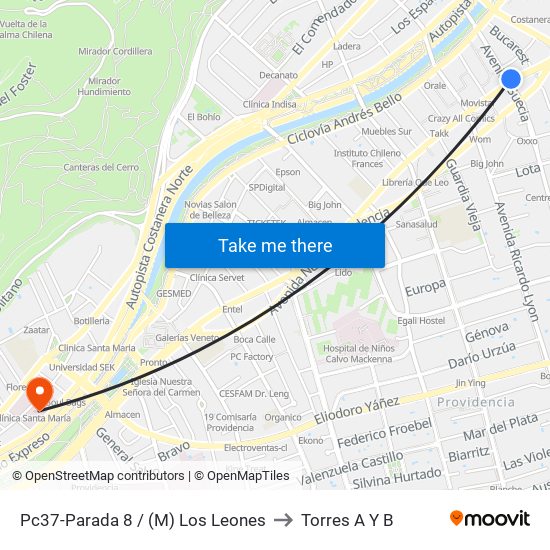 Pc37-Parada 8 / (M) Los Leones to Torres A Y B map