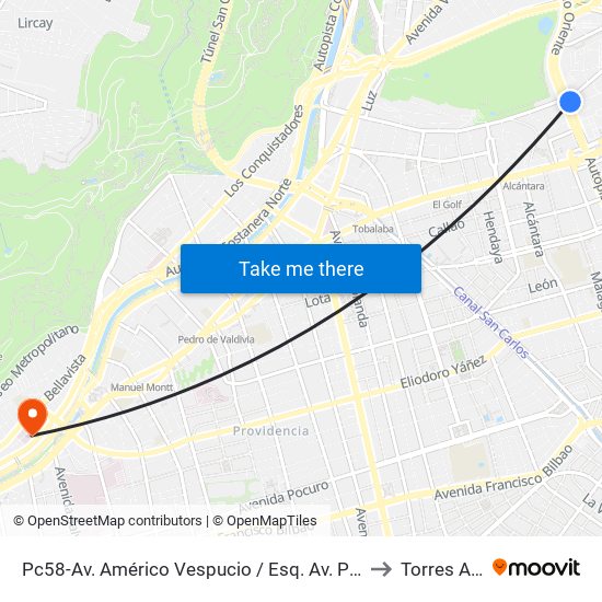 Pc58-Av. Américo Vespucio / Esq. Av. Pdte. Riesco to Torres A Y B map