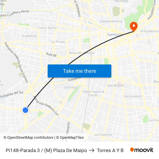 Pi148-Parada 3 / (M) Plaza De Maipú to Torres A Y B map