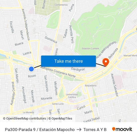 Pa300-Parada 9 / Estación Mapocho to Torres A Y B map