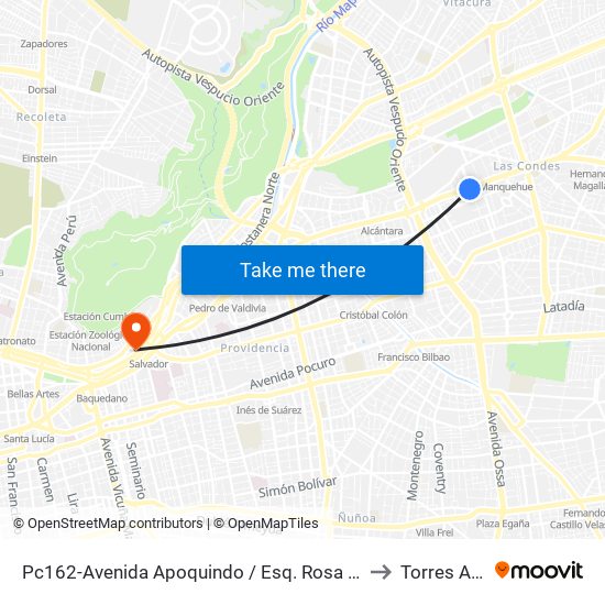 Pc162-Avenida Apoquindo / Esq. Rosa O'Higgins to Torres A Y B map