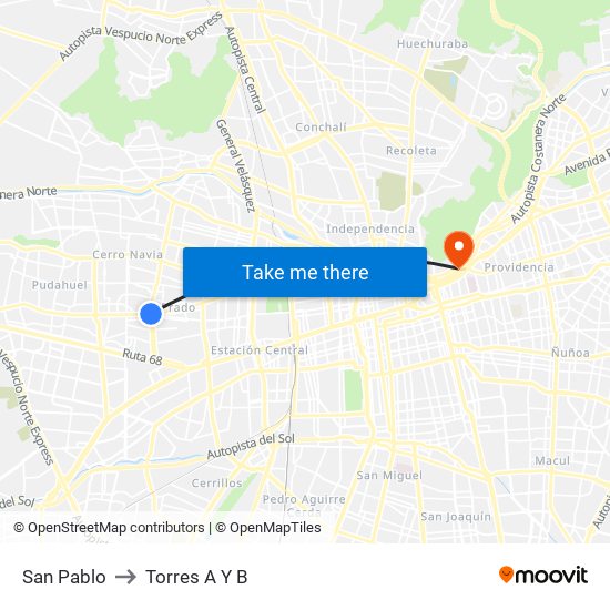 San Pablo to Torres A Y B map