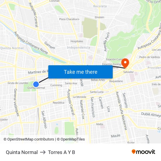 Quinta Normal to Torres A Y B map