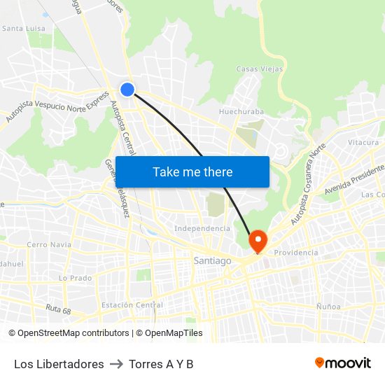 Los Libertadores to Torres A Y B map