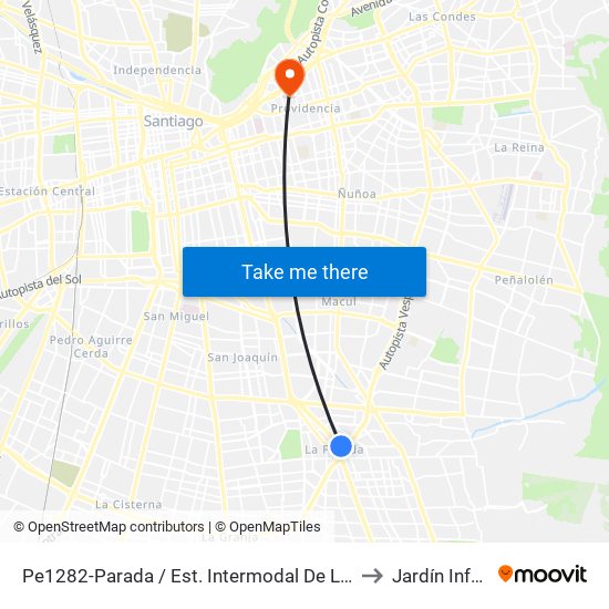 Pe1282-Parada / Est. Intermodal De La Florida to Jardín Infantil map