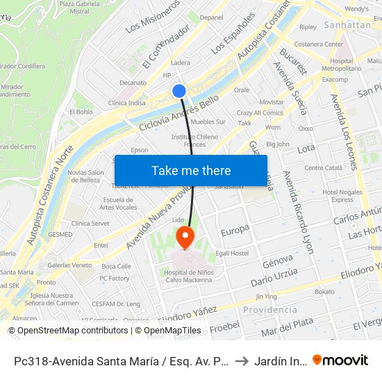 Pc318-Avenida Santa María / Esq. Av. Pedro De Valdivia to Jardín Infantil map