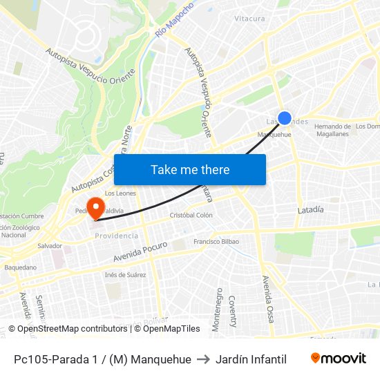 Pc105-Parada 1 / (M) Manquehue to Jardín Infantil map