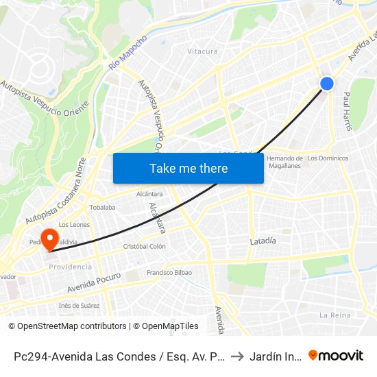 Pc294-Avenida Las Condes / Esq. Av. Padre H. Central to Jardín Infantil map