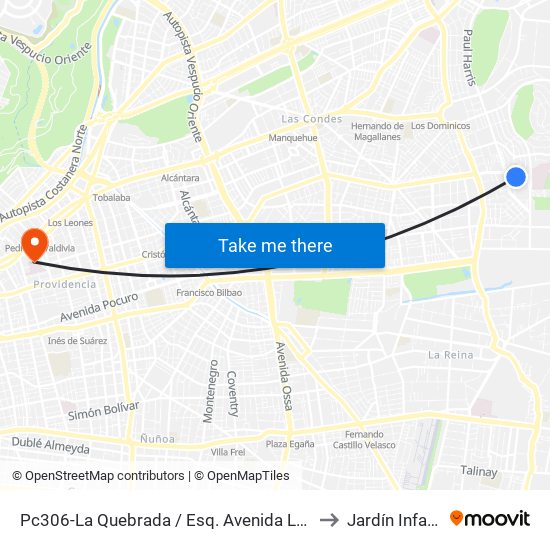 Pc306-La Quebrada / Esq. Avenida La Paz to Jardín Infantil map